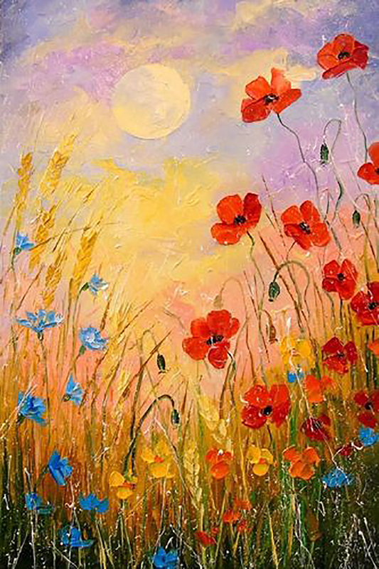 ワイルドフラワー 空 太陽の花の壁の装飾のテクスチャ油絵